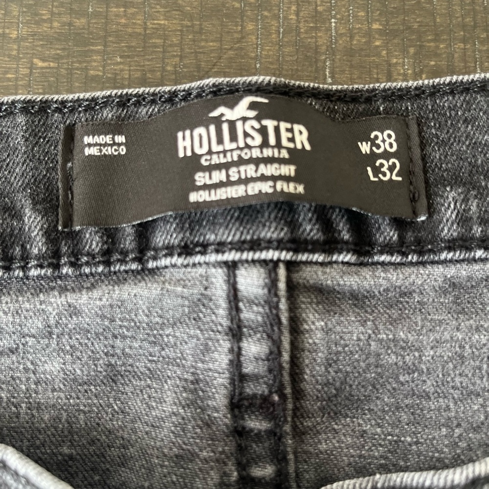 Hollister Black Washed Denim Jeans with Leather Patch